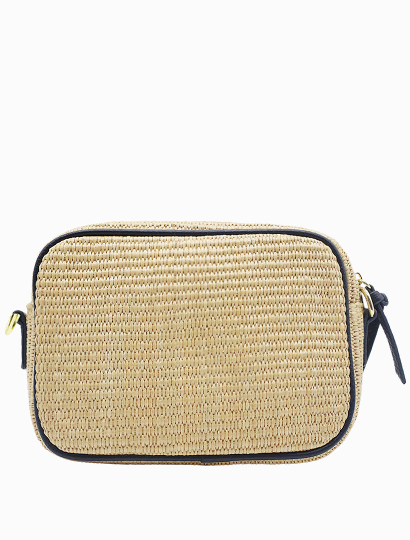 Back view - straw navy cross body bag 