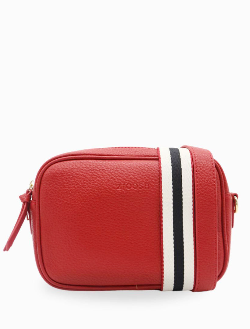 Front view - red cross body bag