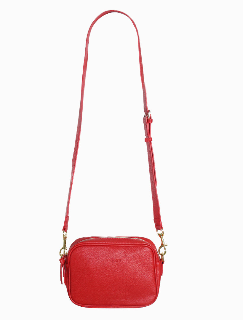 Front view - red cross body bag