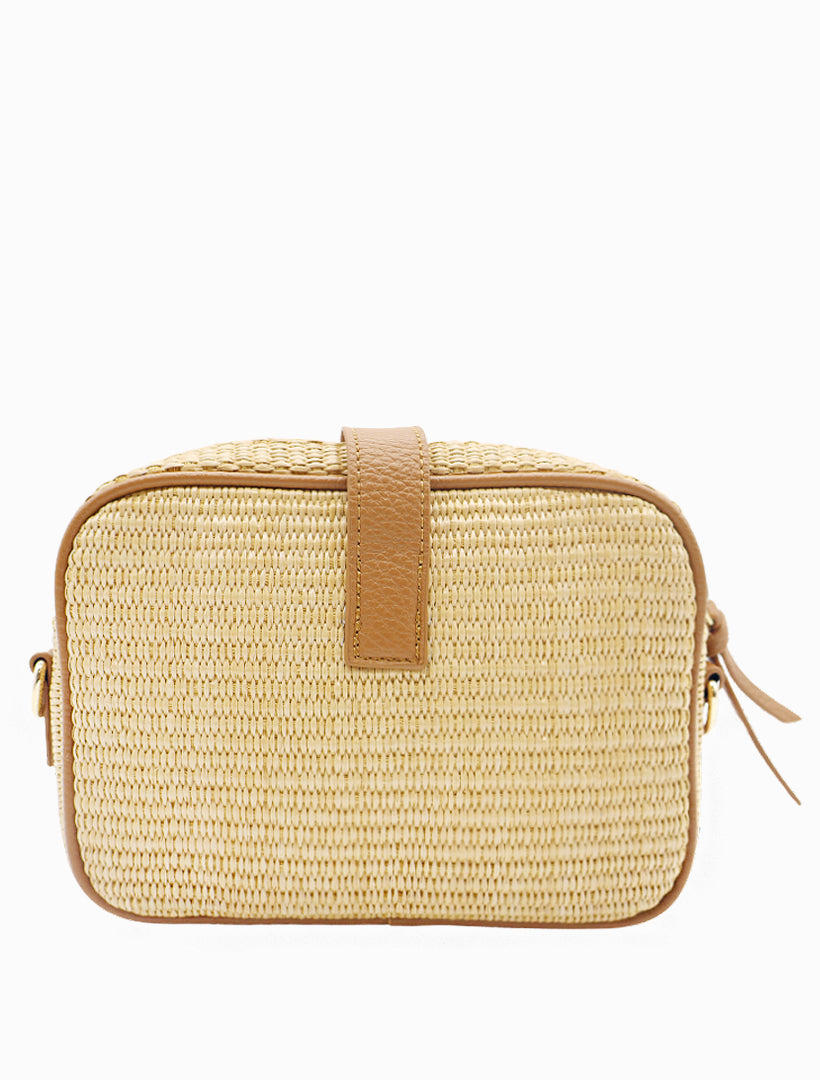 Back view - straw tan cross body bag 