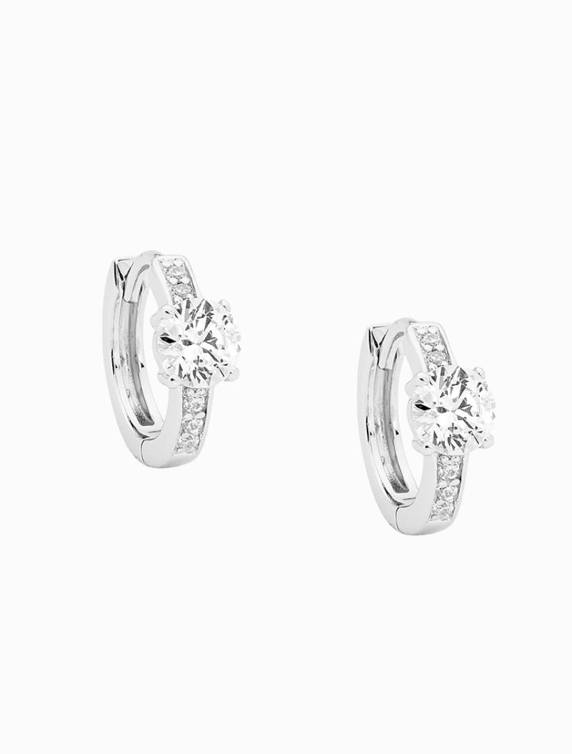 SS WH CZ 13mm Hoops W WH CZ Solitaire Rhodium