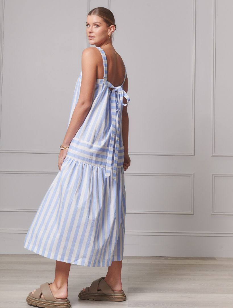 Detail - blue striped sundress