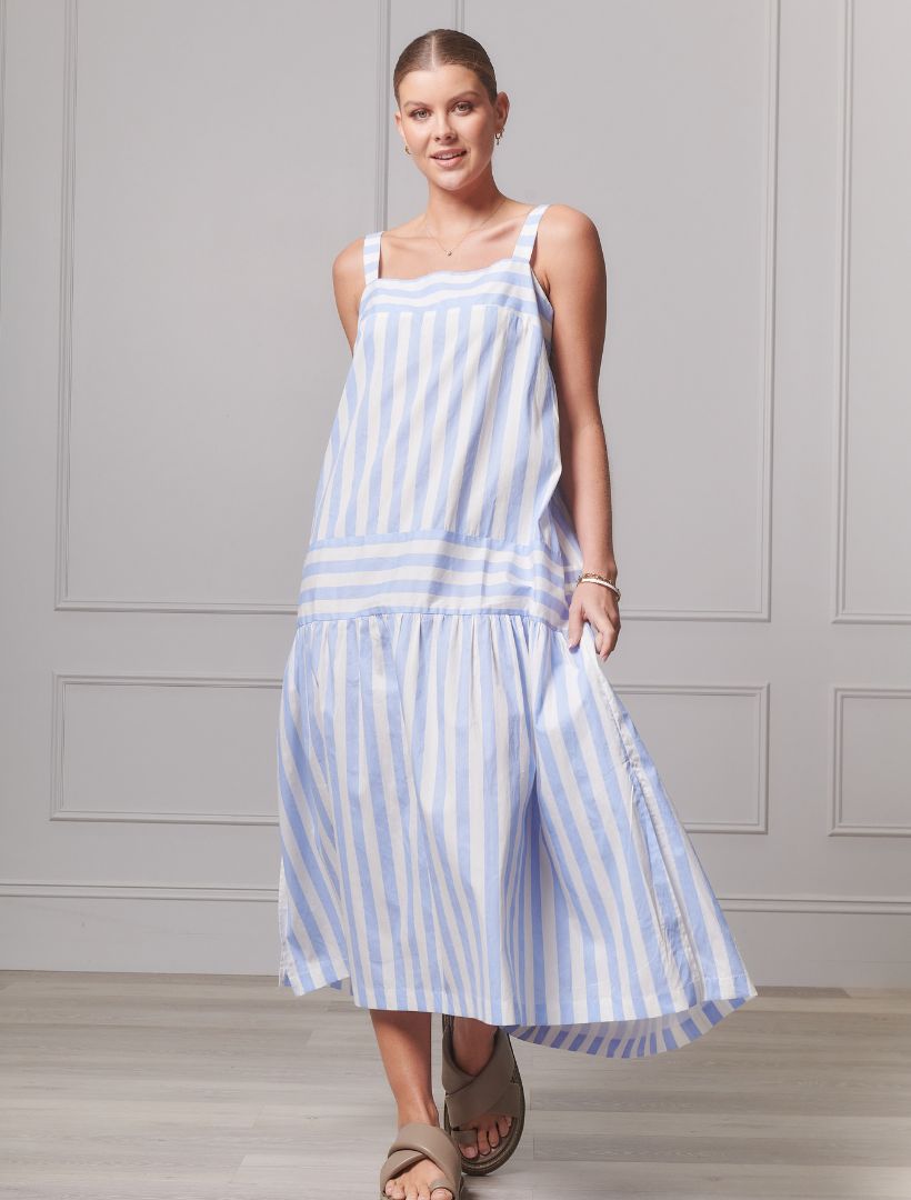 Front view - blue striped sundress