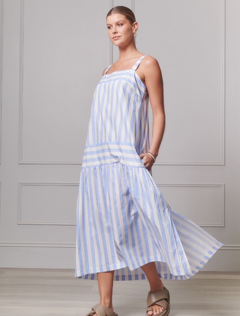 Side view - blue striped sundress