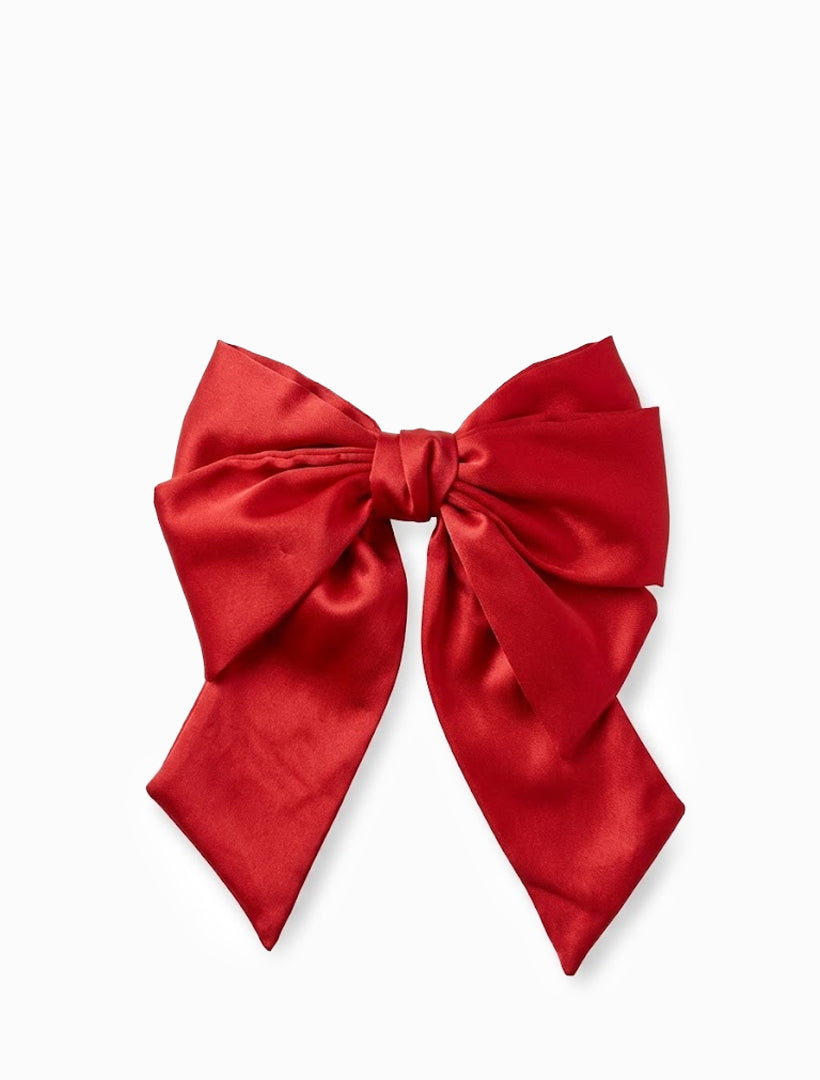Satin Clip On Bow Red