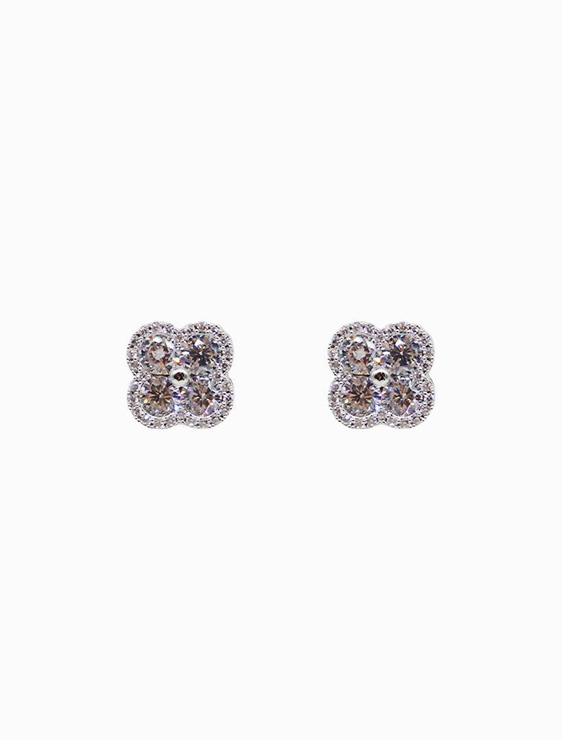 Silver Crystal Clover Studs Silver