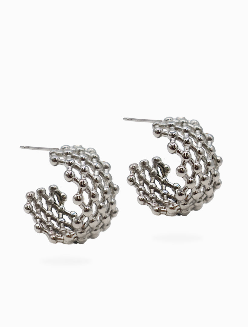 Side view - Lattice silver hoops