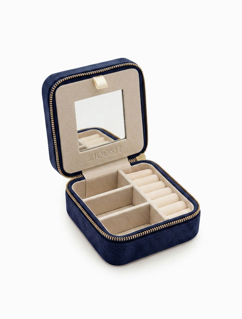 Square Eco Suede Jewellery Case Navy