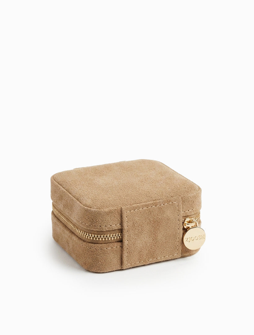 Square Eco Suede Jewellery Case Latte