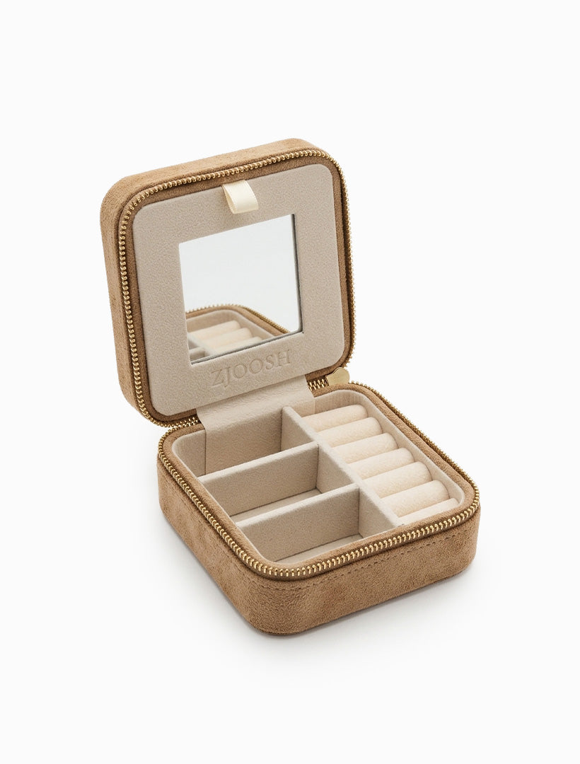Square Eco Suede Jewellery Case Latte