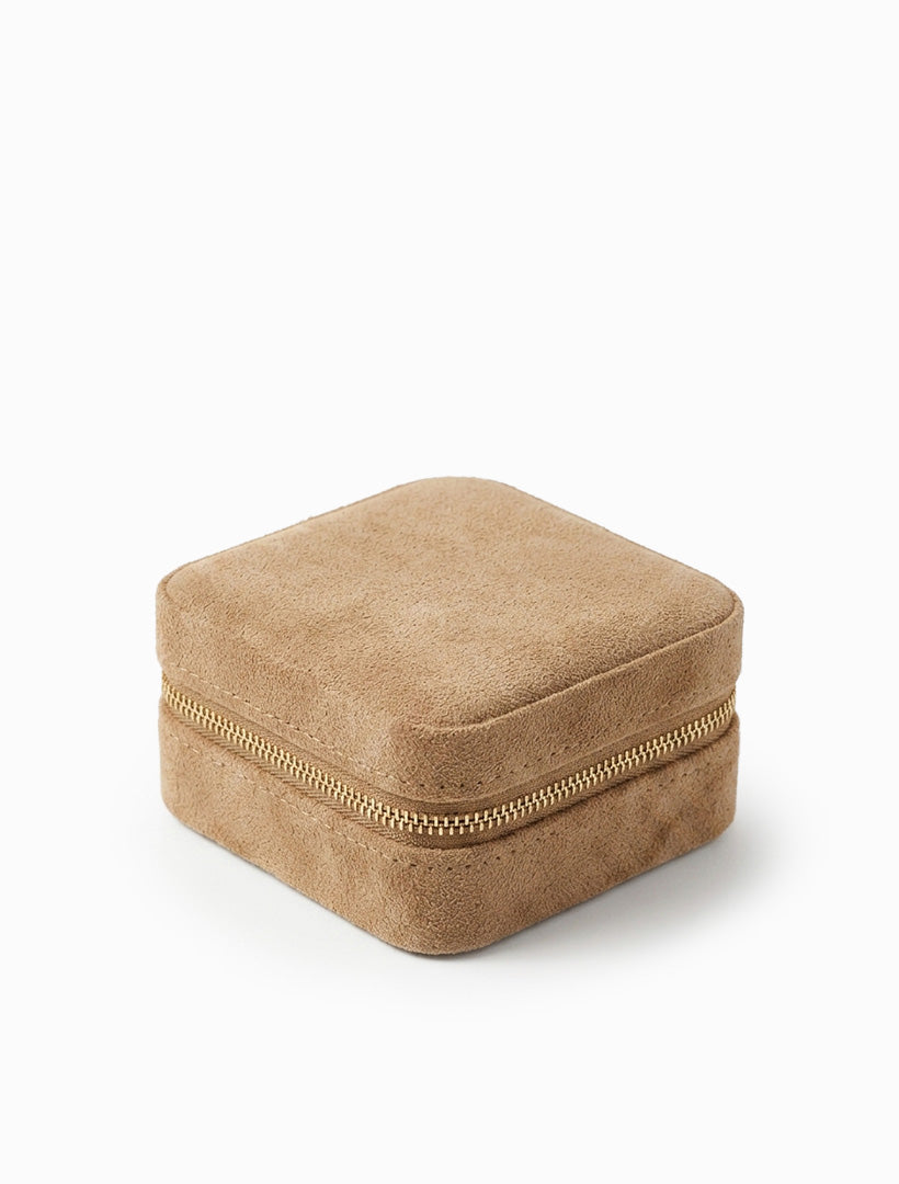 Square Eco Suede Jewellery Case Latte