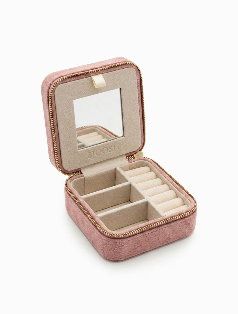 Square Eco Suede Jewellery Case Blush