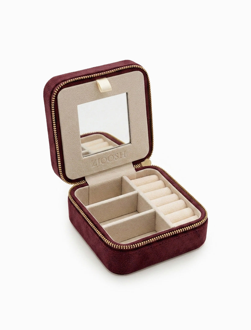 Square Eco Suede Jewellery Case Pinot