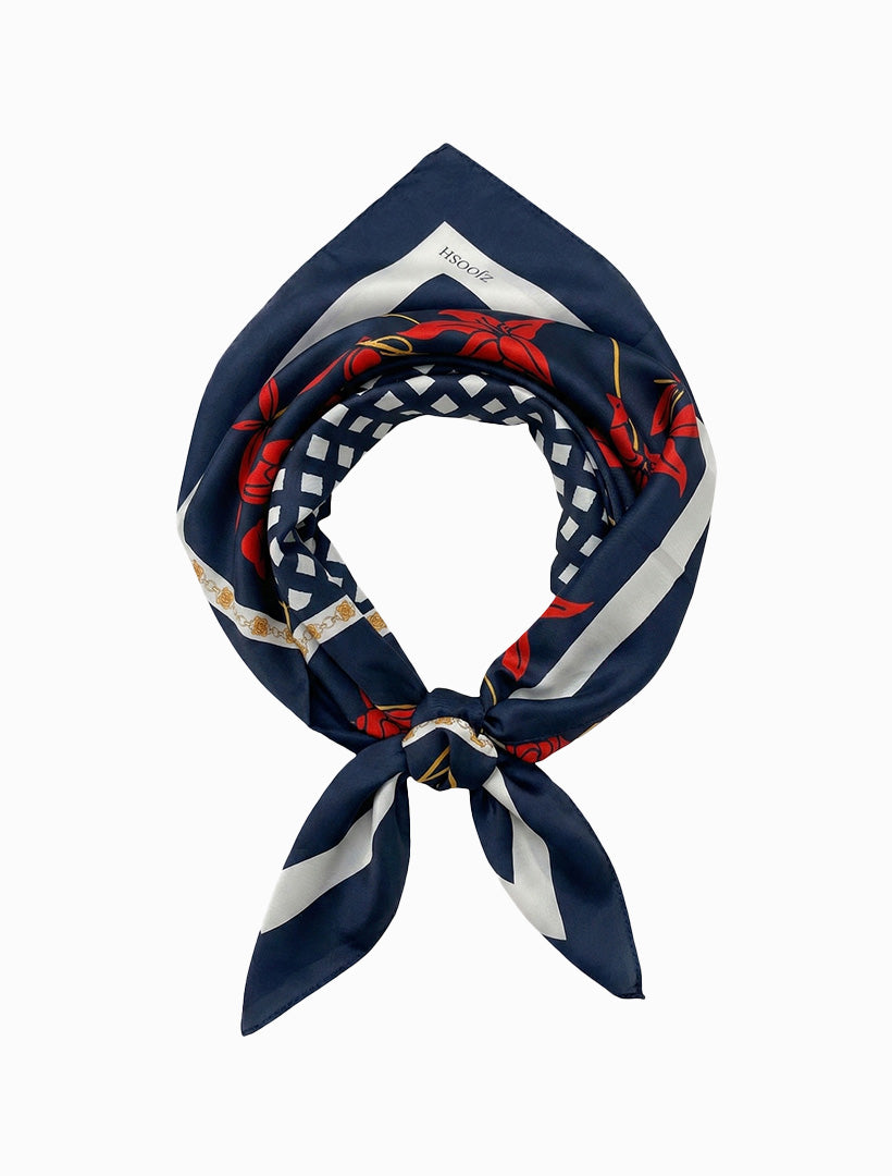 Square Scarf Navy and Red Floral