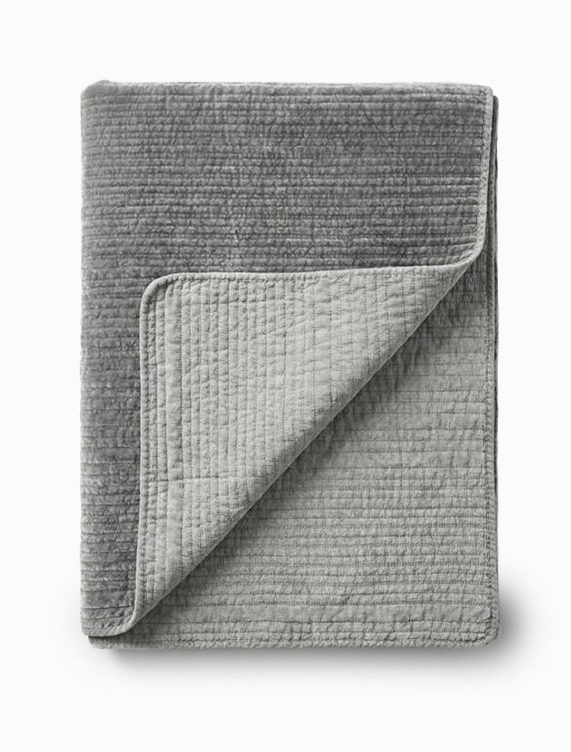 Stone Washed Velvet Quilt Grey