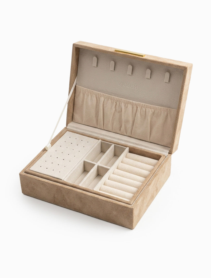 Eco Suede Jewellery Box Latte