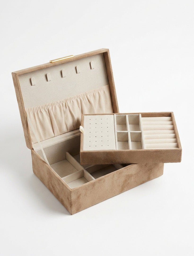 Eco Suede Jewellery Box Latte