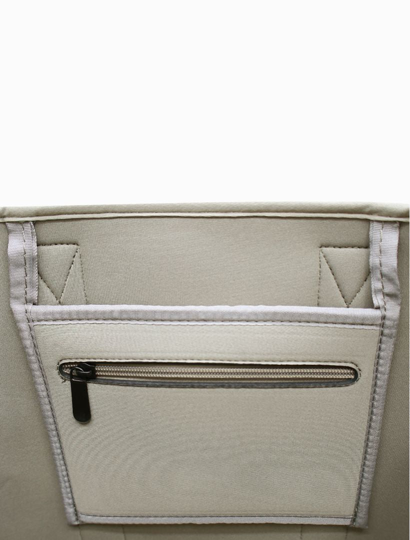 Detail inside - khaki neoprene tote bag