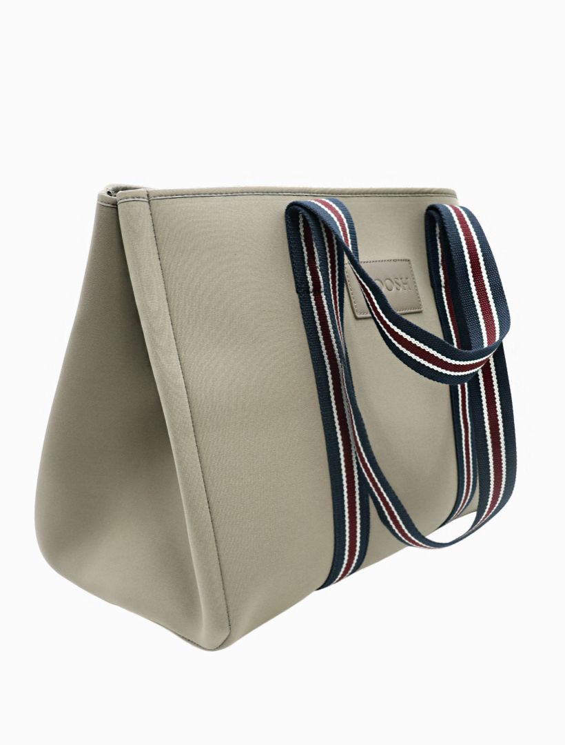 Diagonal view - khaki neoprene tote bag