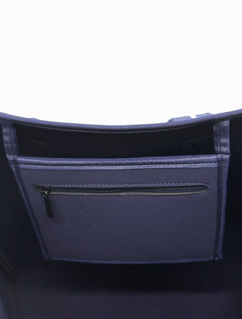 Inside view  - navy neoprene tote bag