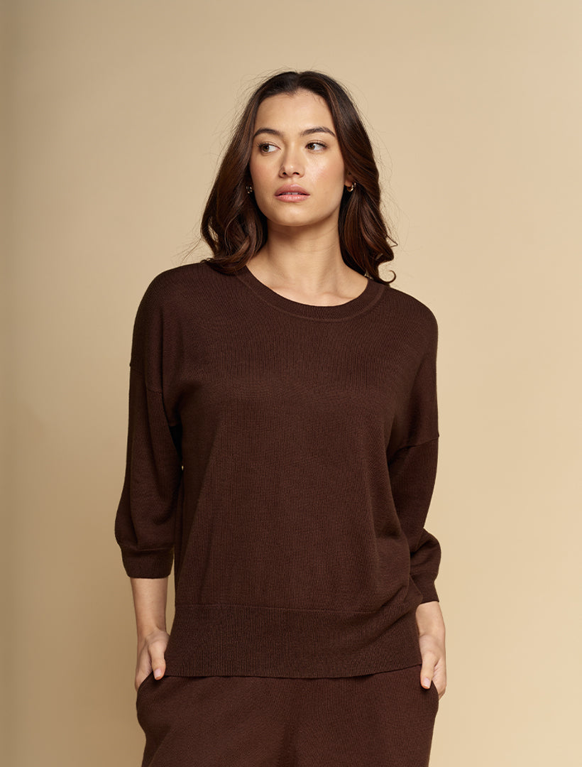 Tara Cotton Cashmere Knit Chocolate