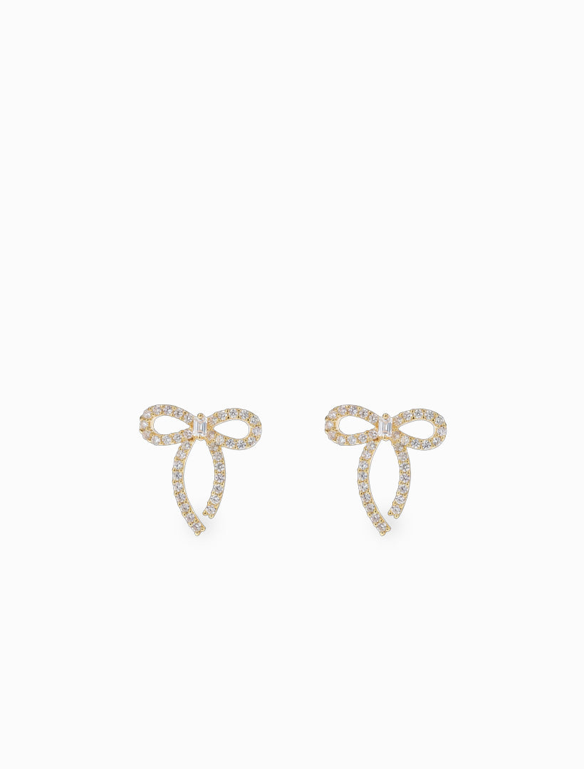 Tiny Crystal Bow Studs Gold