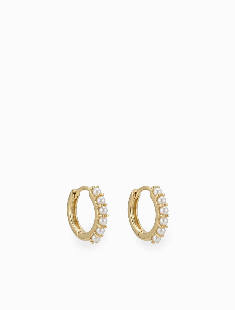 Tiny Pearl Hoops Gold