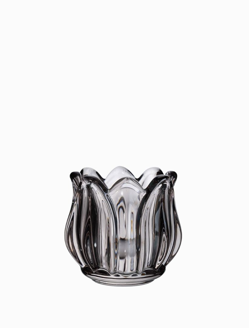 Front view - Tulip grey glass tealightholder