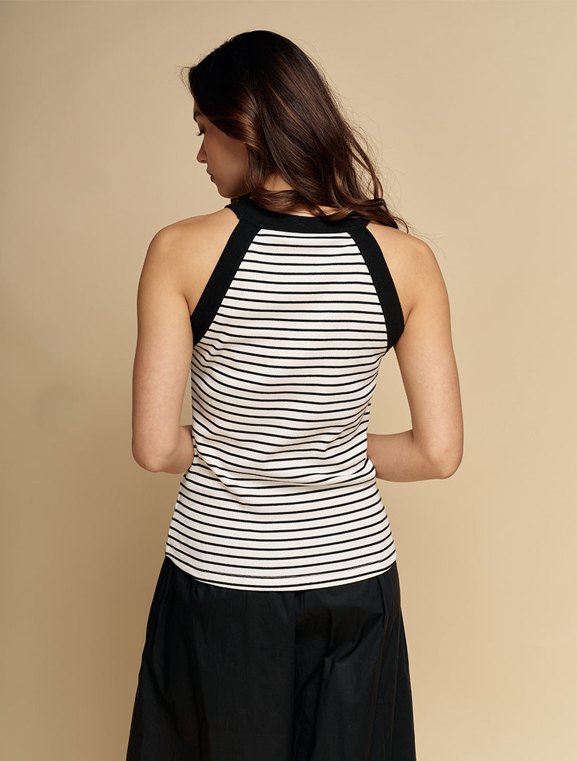 Raven Halterneck Black Striped Tank White