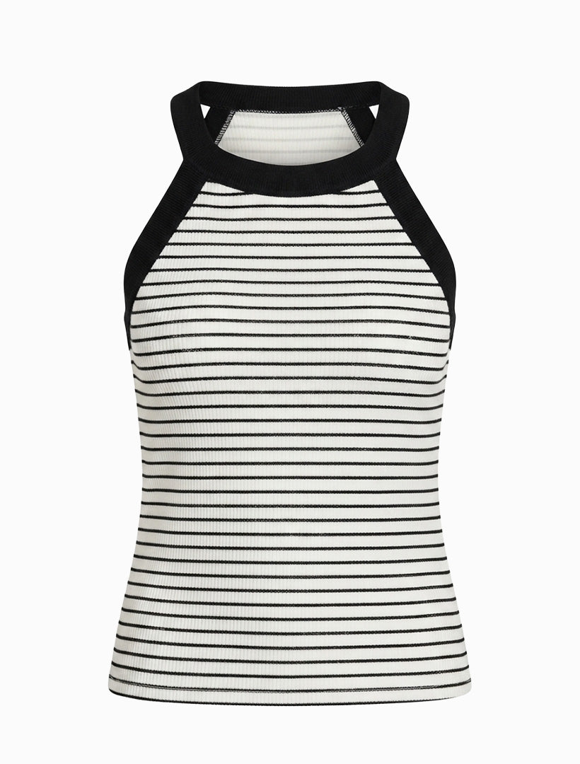 Raven Halterneck Black Striped Tank White