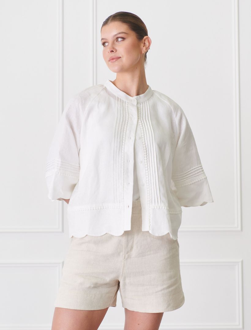 White linen lace shacket