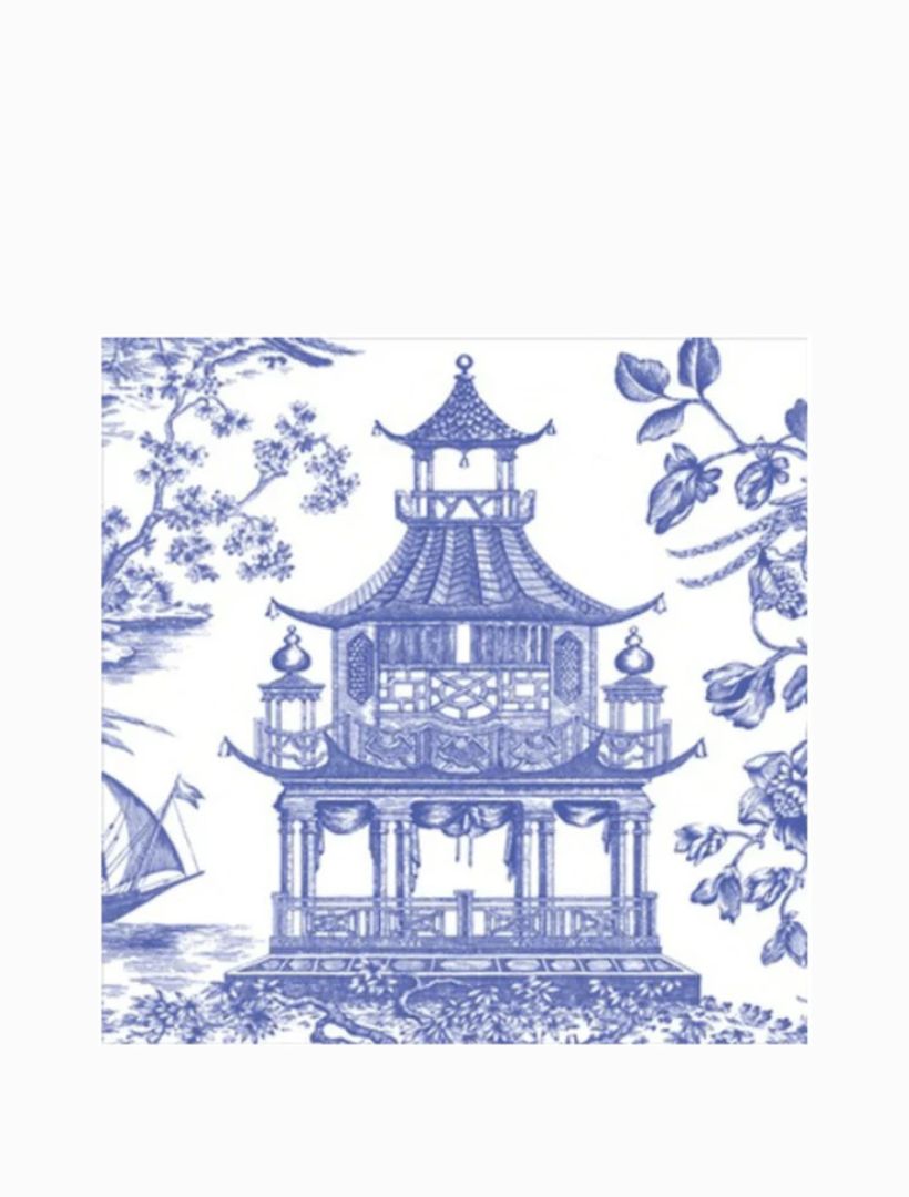 Williamsburg Chinoiserie Toile Pagoda Blue Lunch Napkins 20pk