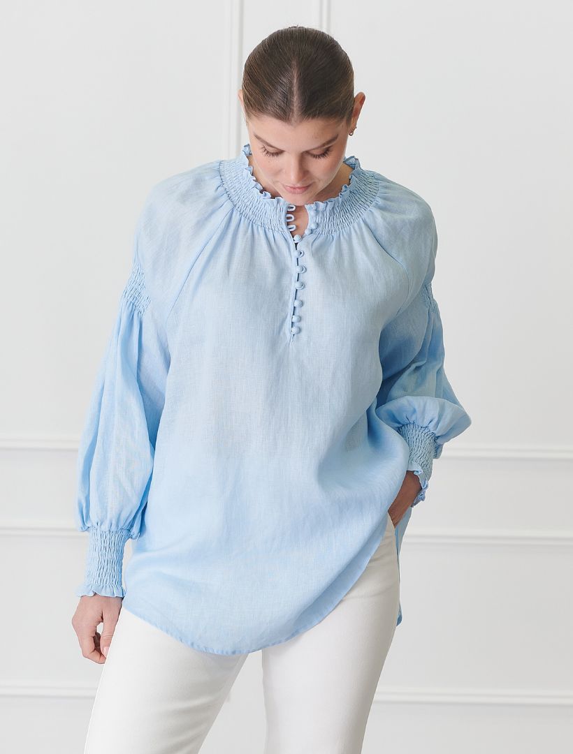 Front view - Blue linen top