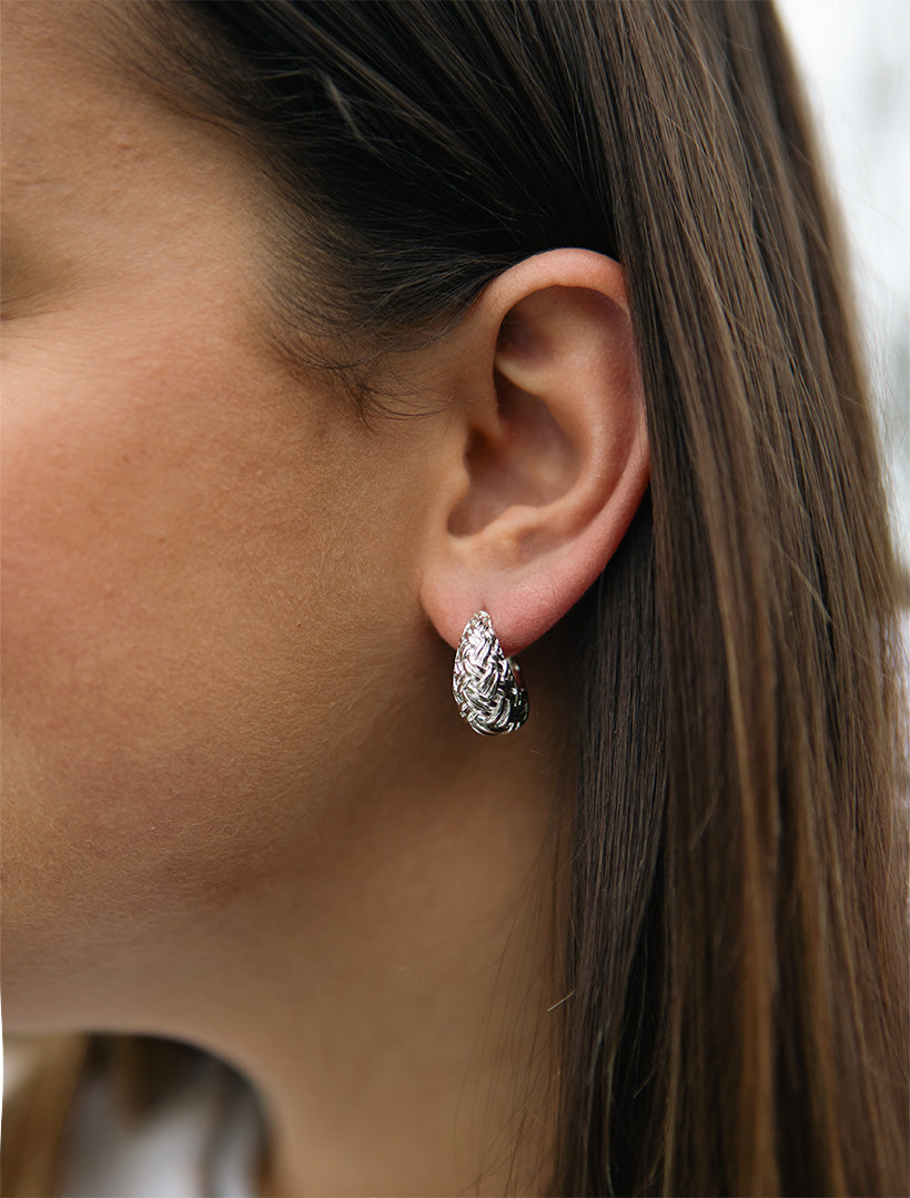 Woven Tear Hoops Rhodium