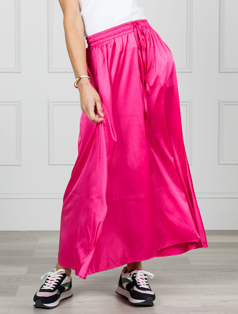 Hot pink satin midi skirt best sale
