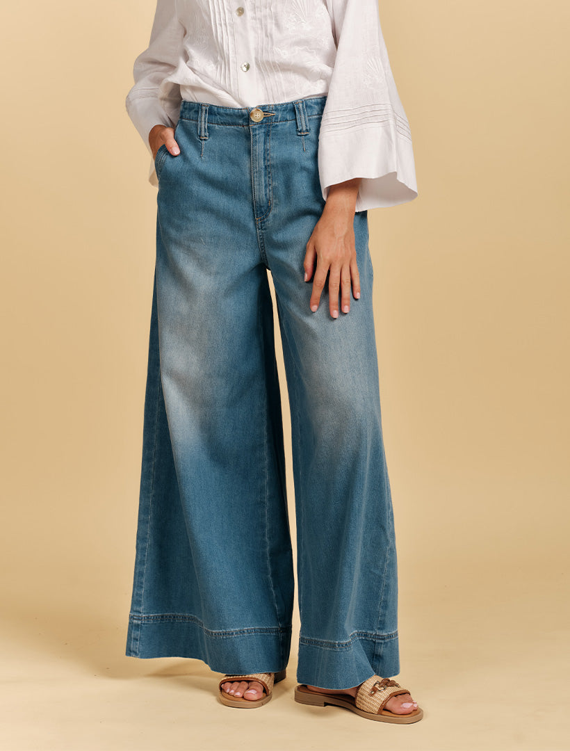 Zoe Pale Wash Palazzo Jean