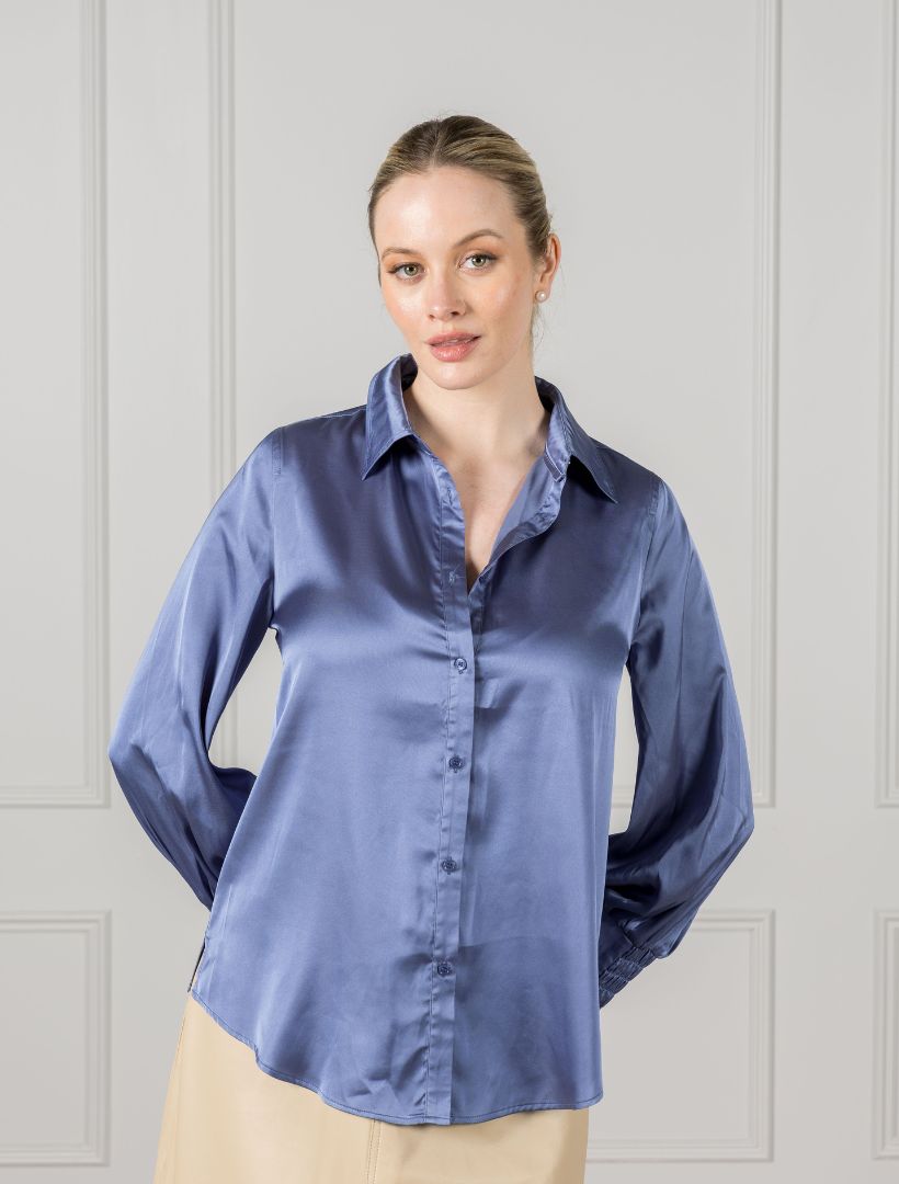 Alanis Lux Satin Shirt Blue - FINAL SALE - Zjoosh