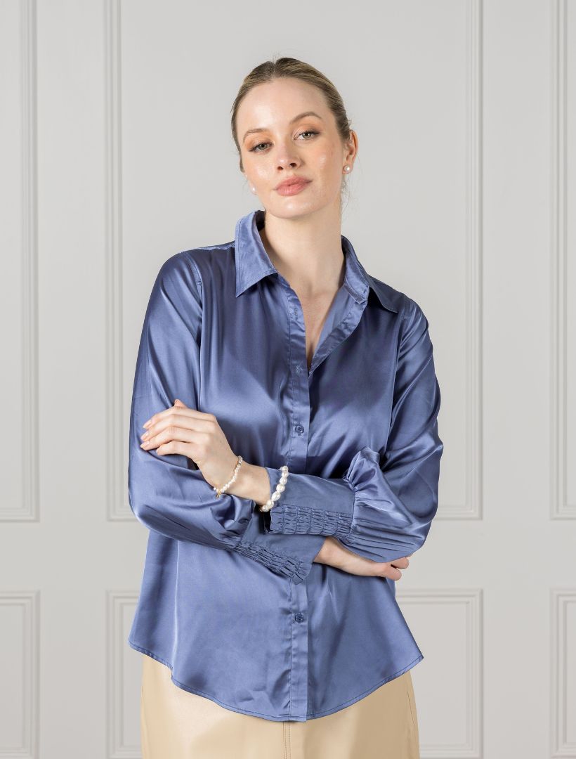 Alanis Lux Satin Shirt Blue - FINAL SALE - Zjoosh