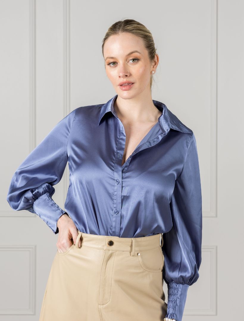 Alanis Lux Satin Shirt Blue - FINAL SALE - Zjoosh