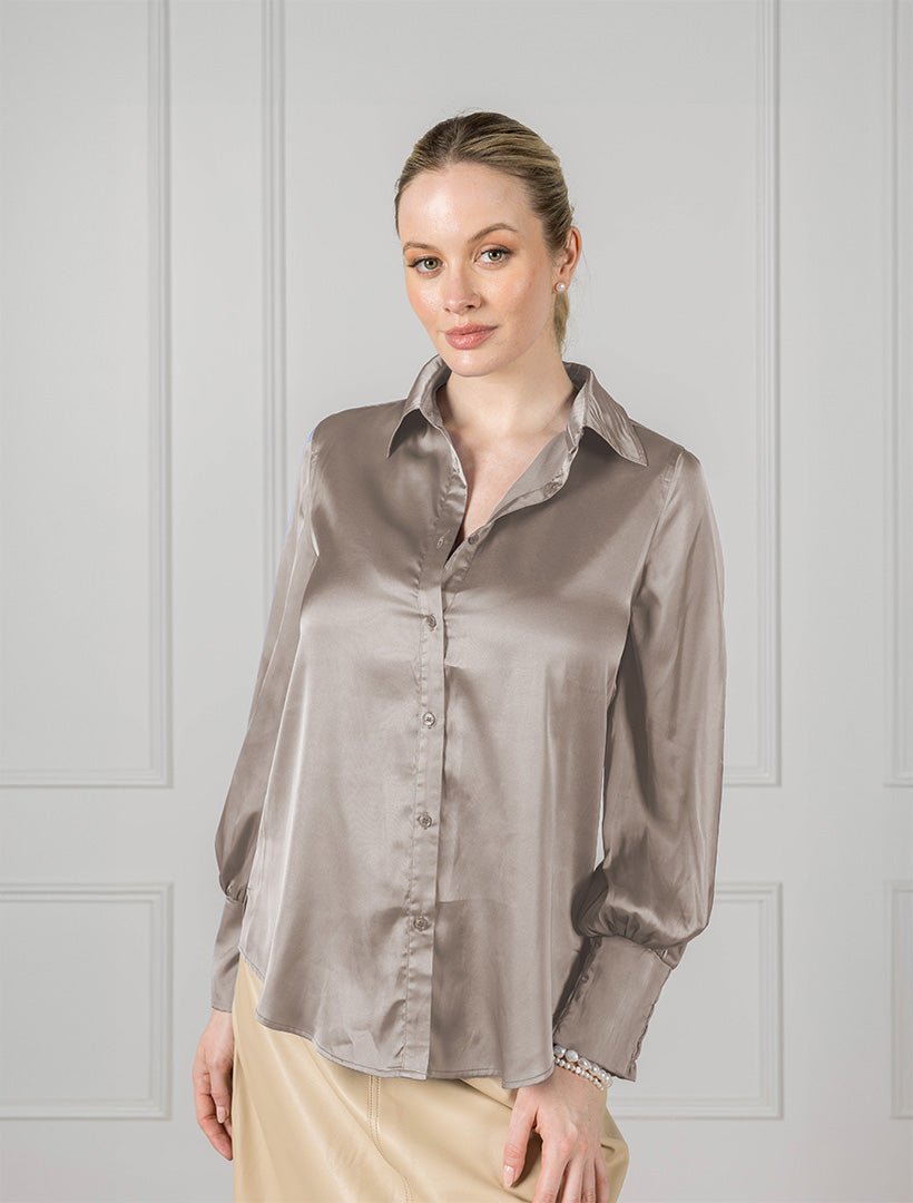 Alanis Lux Satin Shirt Mocha - FINAL SALE - Zjoosh