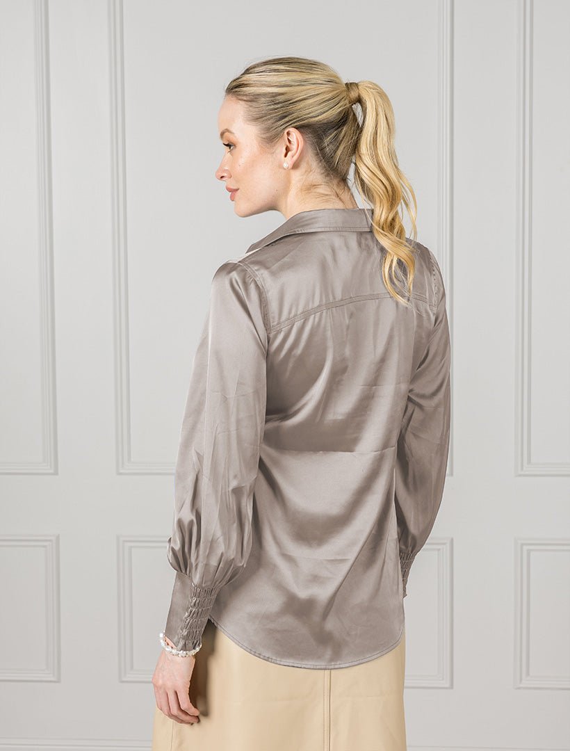 Alanis Lux Satin Shirt Mocha - FINAL SALE - Zjoosh