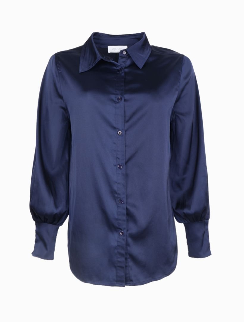 Alanis Lux Satin Shirt Navy - FINAL SALE - Zjoosh
