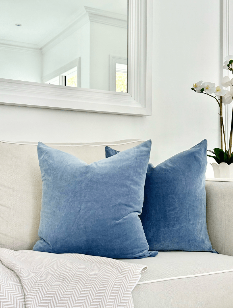 Alsace Velvet Cushion Dusty Blue (50cm x 50cm) - Zjoosh