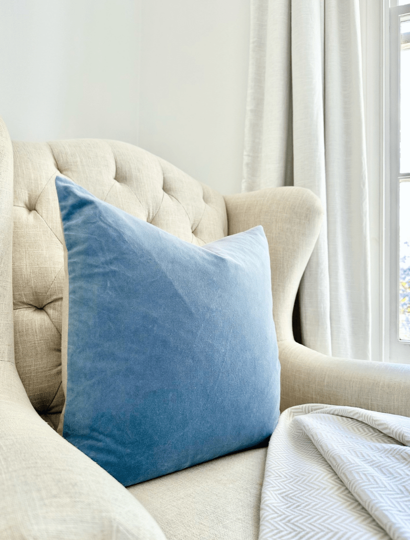 Alsace Velvet Cushion Dusty Blue (50cm x 50cm) - Zjoosh