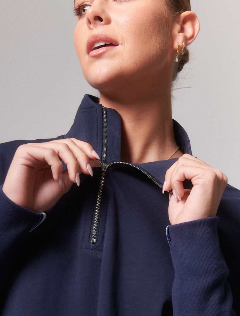 Alysha Zip Through Sweatshirt Navy - Zjoosh