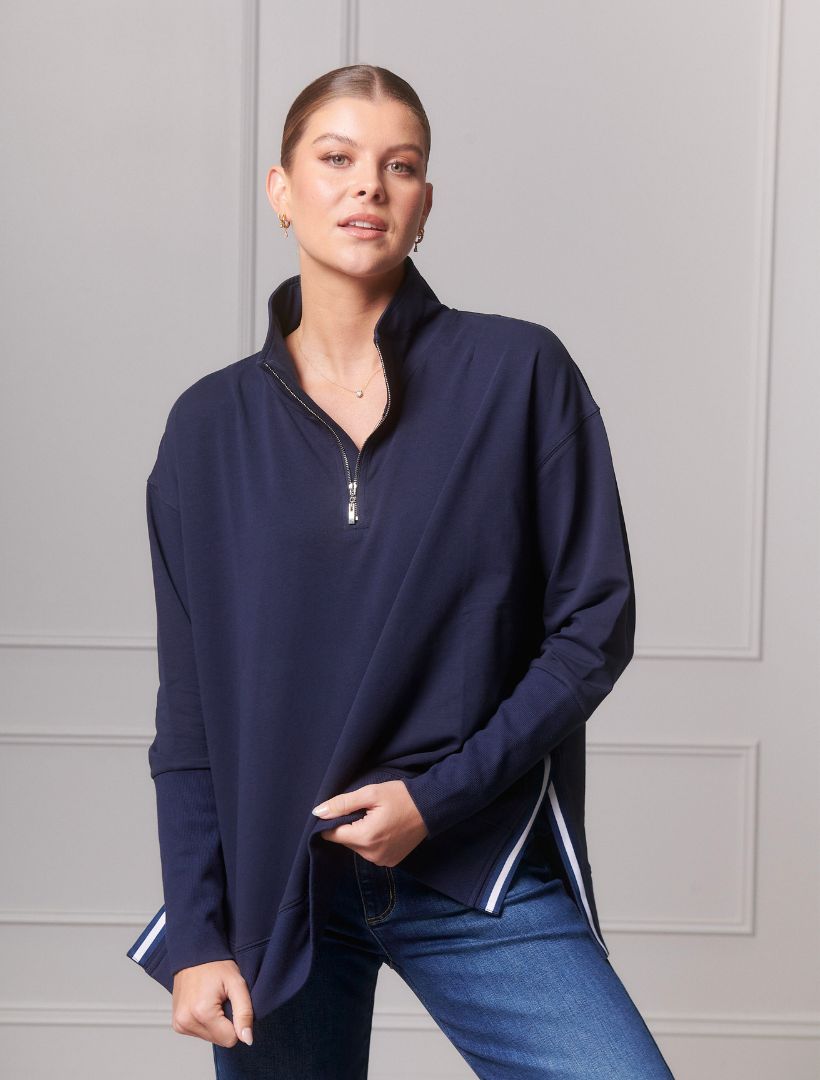 Alysha Zip Through Sweatshirt Navy - Zjoosh