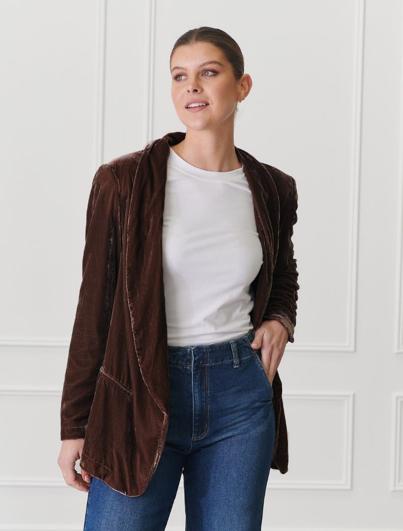 Anais Velvet Blazer Chocolate - FINAL SALE - Zjoosh