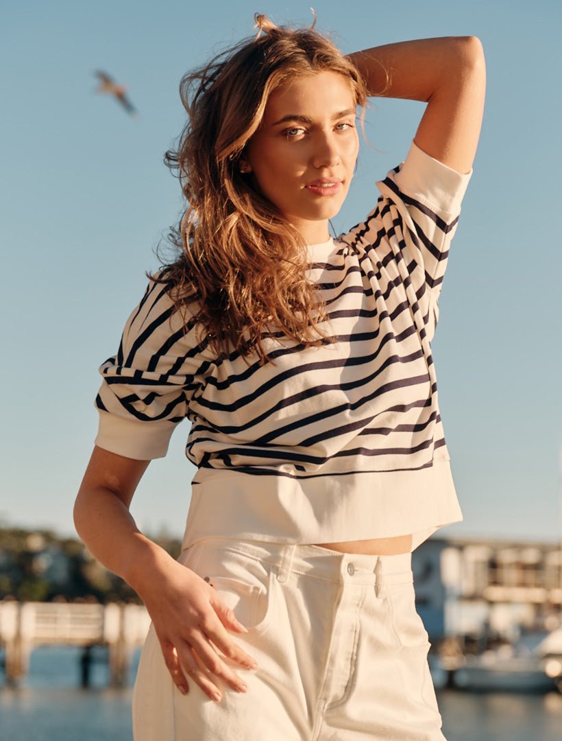 Anna Stripe Tee Navy White - Zjoosh