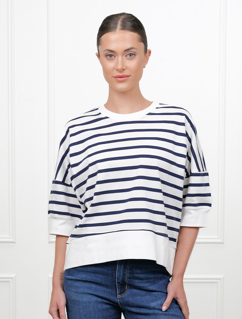 Anna Stripe Tee Navy White - Zjoosh