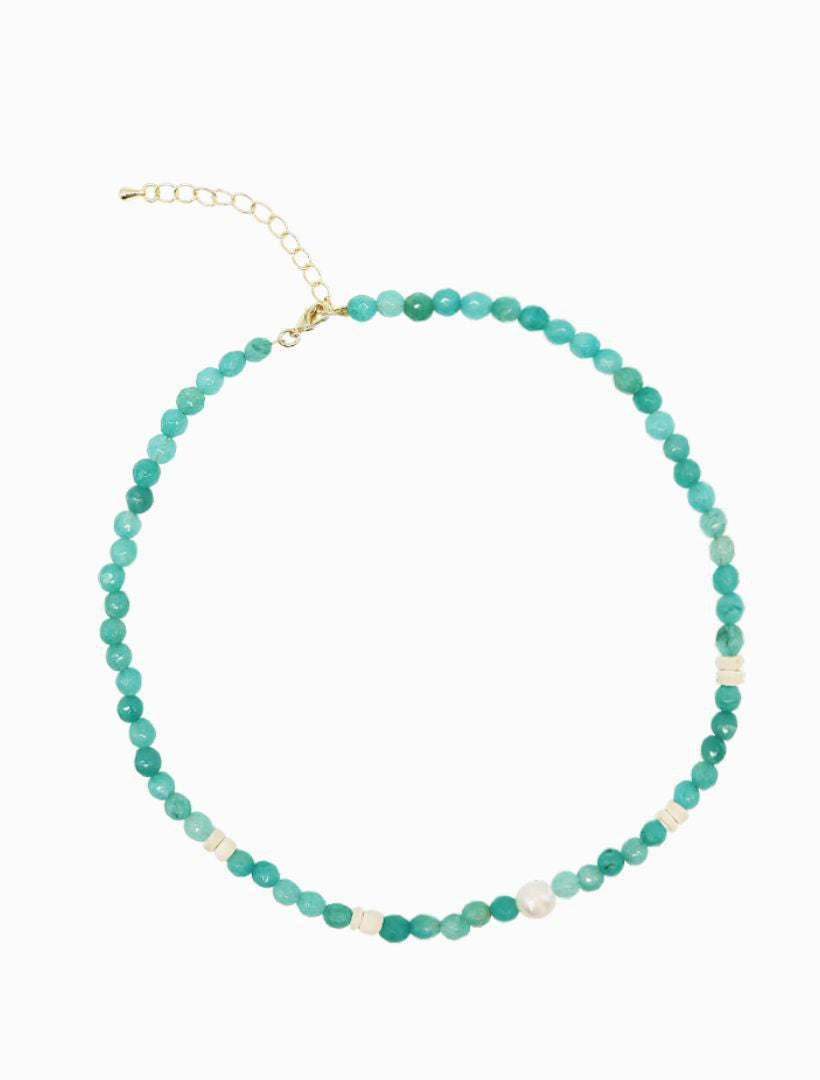 Stone and Pearl Necklace Aqua